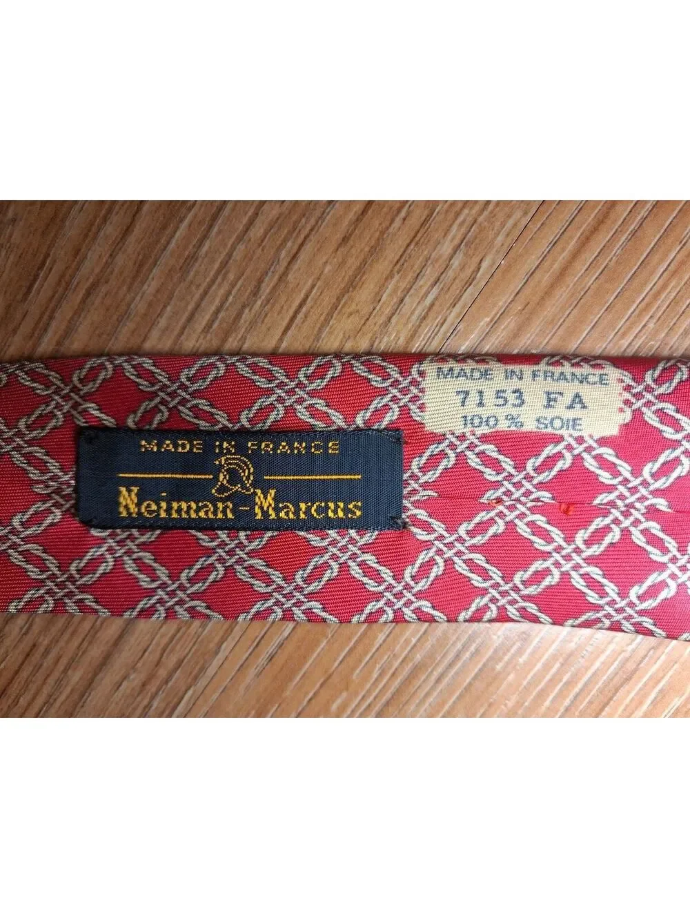 VINTAGE Hermes 100% Silk Tie Red Gold Chains Made In France